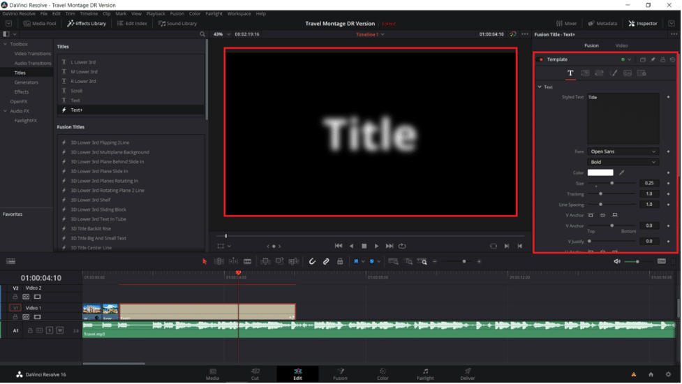 how to add text in davinci resolve 16